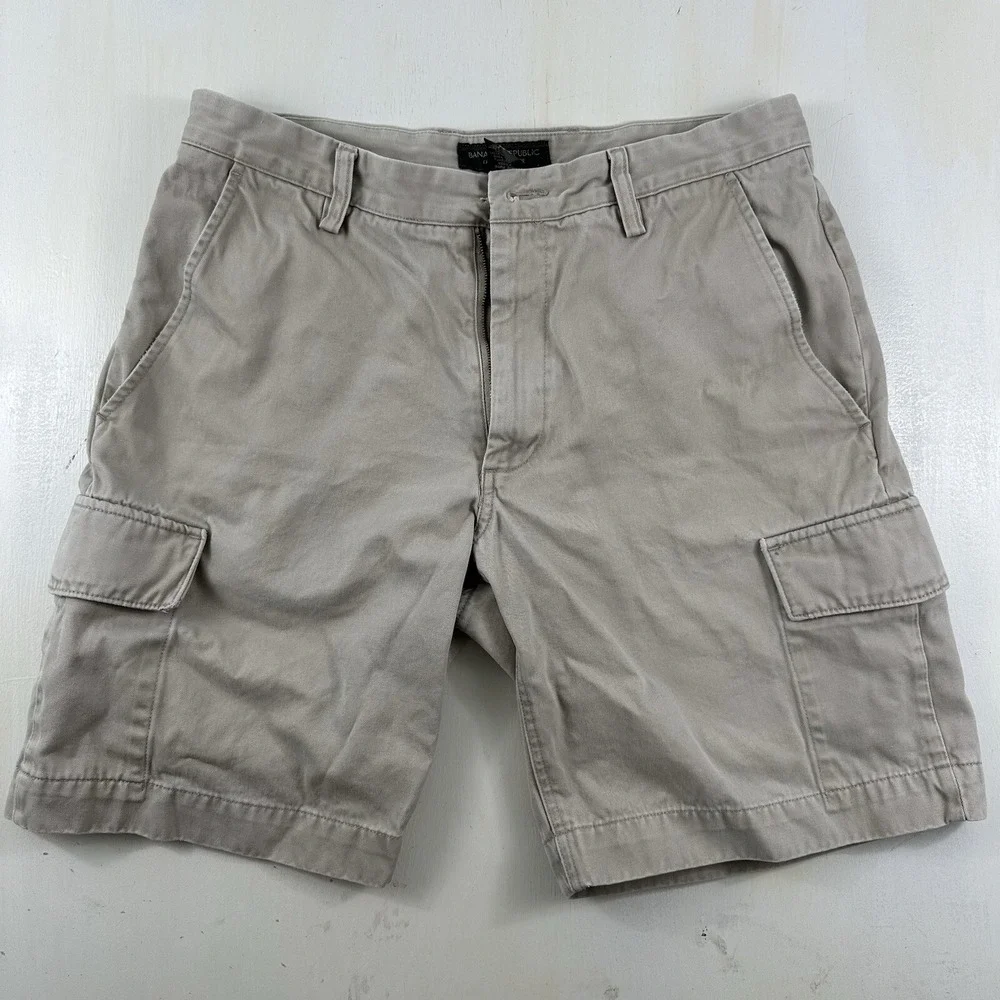 VTG Banana Republic Mens 34 Army Cargo Shorts Beige Canvas Skater Y2K Military
